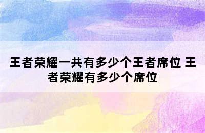 王者荣耀一共有多少个王者席位 王者荣耀有多少个席位